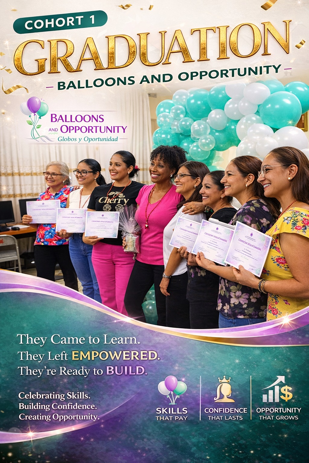 Balloons and Opportunity Cohort 1 graduation